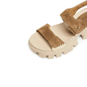 Brown Suede Strap Velcro Sporty Sandals