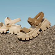Brown Suede Strap Velcro Sporty Sandals