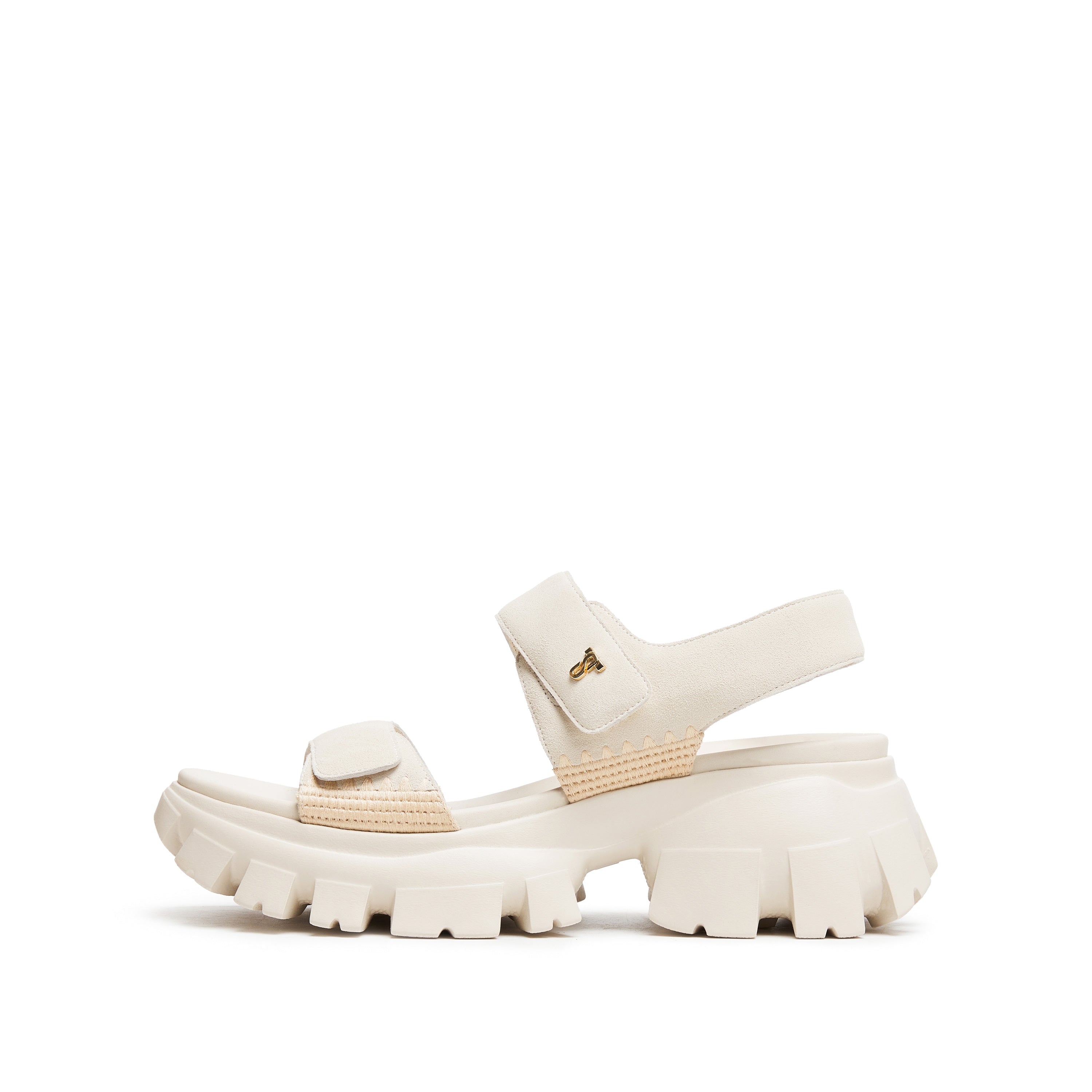 Beige Suede Strap Velcro Sporty Sandals