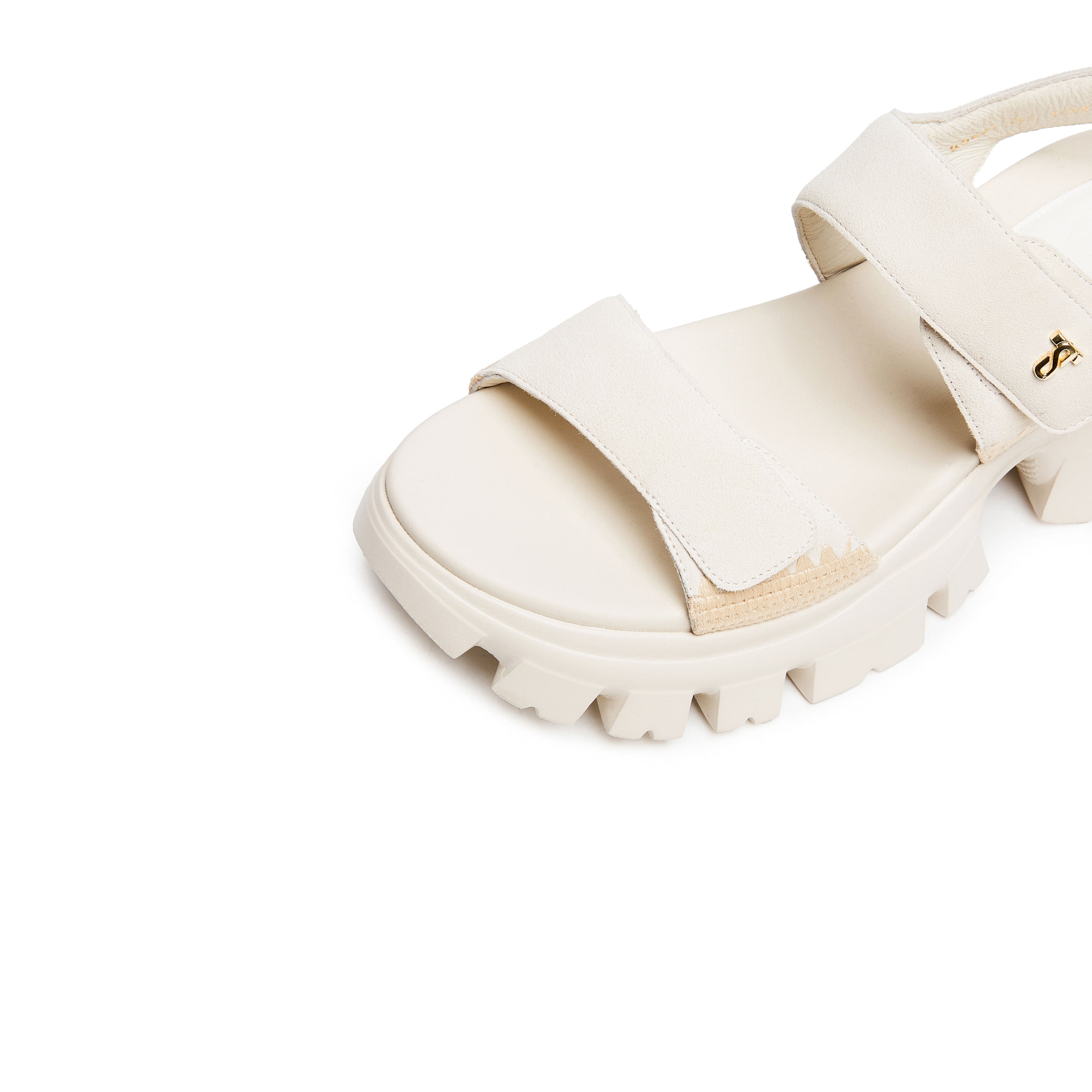 Beige Suede Strap Velcro Sporty Sandals