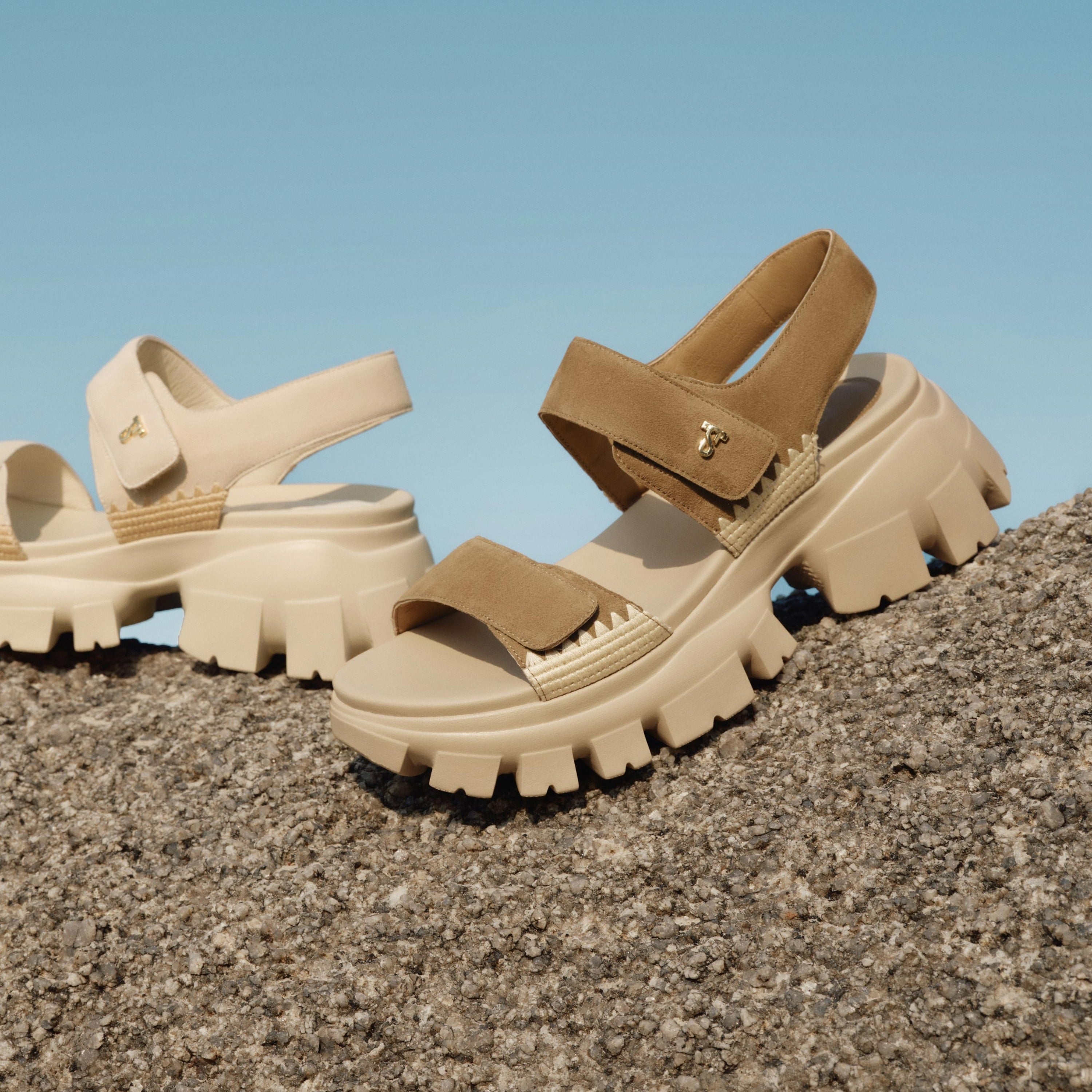 Beige Suede Strap Velcro Sporty Sandals