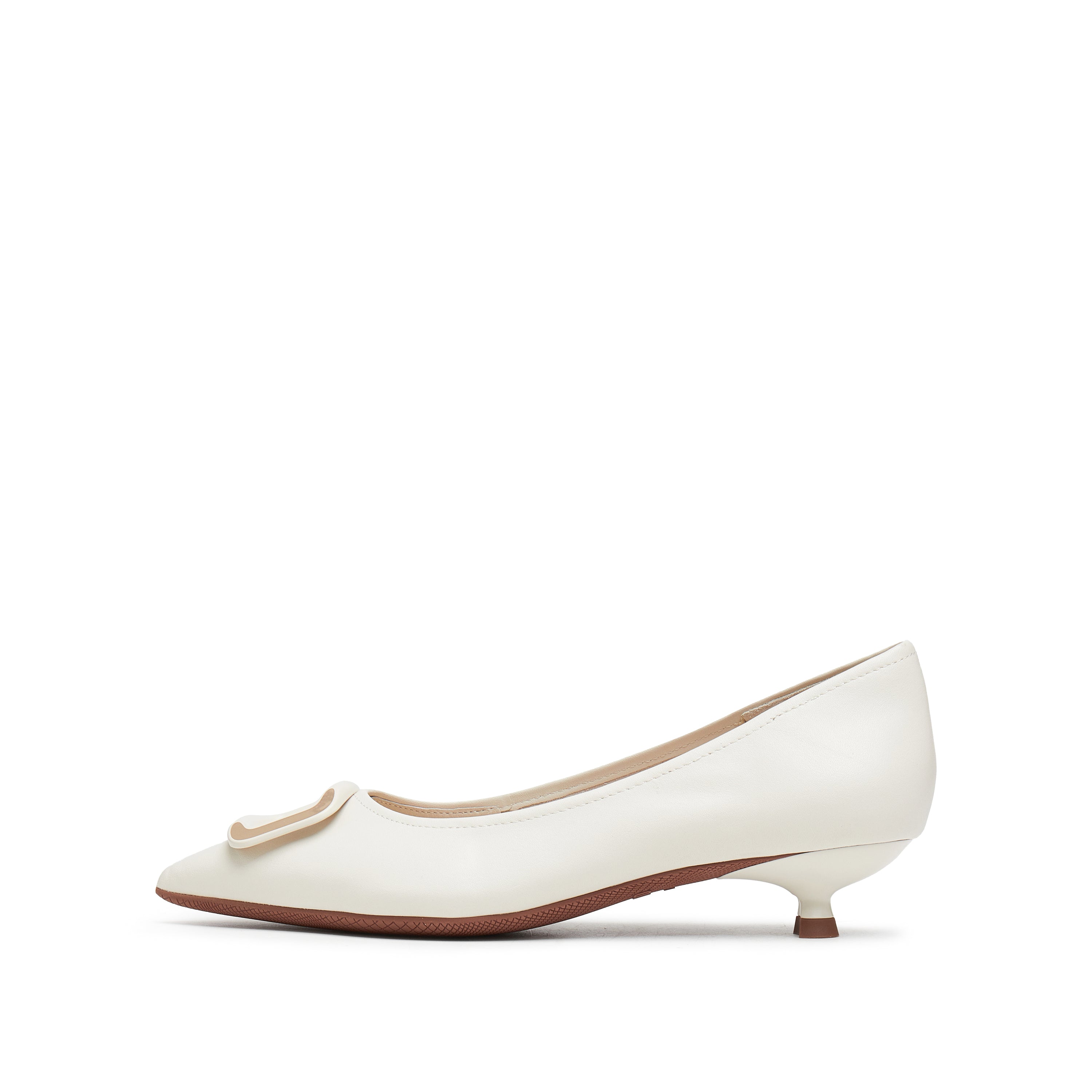 Beige Buckle Leather Workwear Pumps