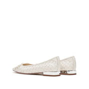 Beige Bow Woven Leather Flats