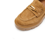 Khaki Signature Golden Ring Leaf Suede Loafers