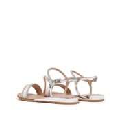 Silver Crystal Straw Strap Flat Sandals
