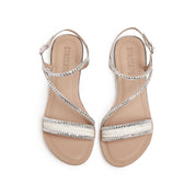 Silver Crystal Straw Strap Flat Sandals