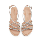 Silver Crystal Cross Strappy Flat Sandals