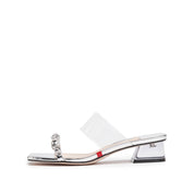 Silver Crystal Strap Heeled Mules