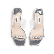 Silver Crystal Strap Heeled Mules