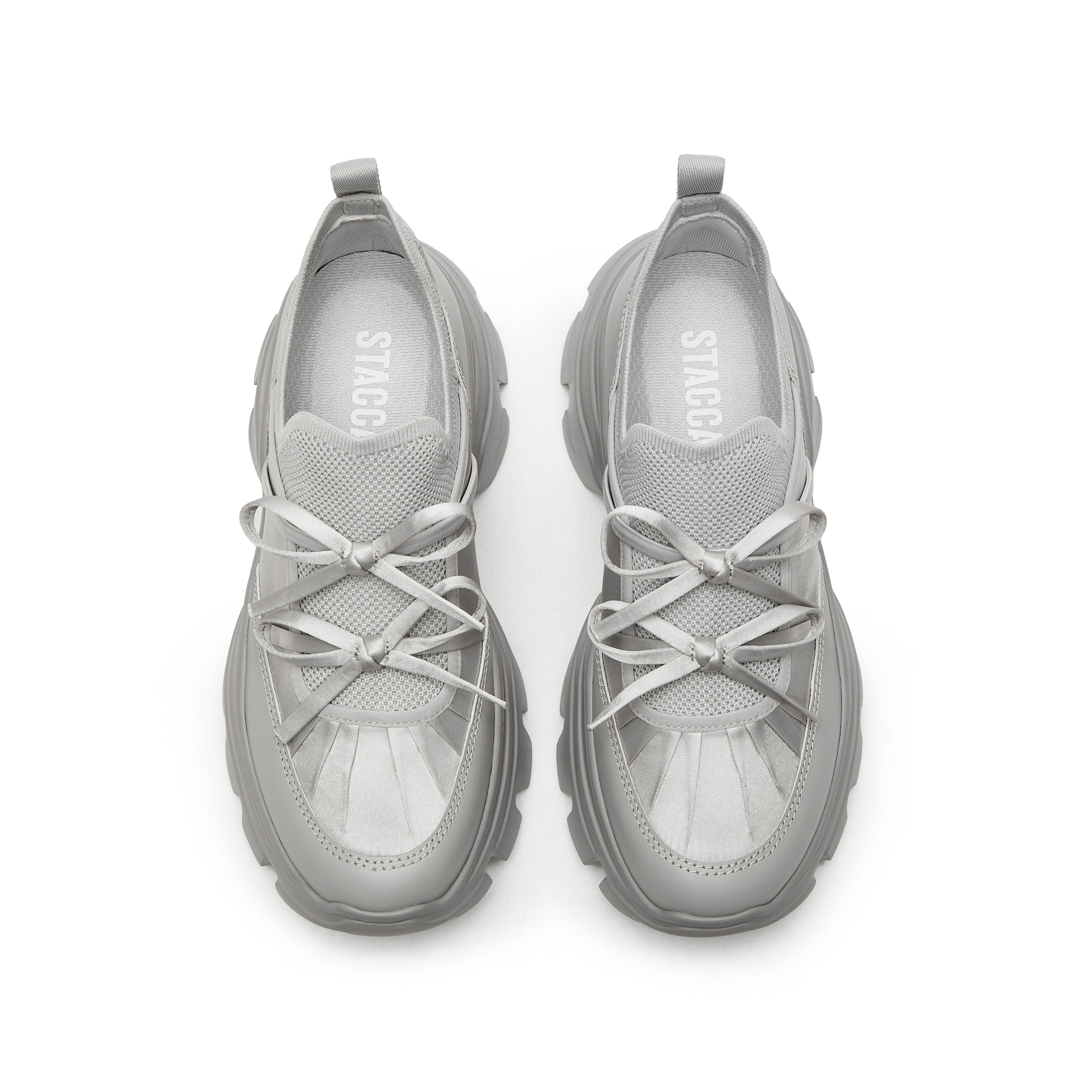 Grey Bows Satin Chunky Sneakers