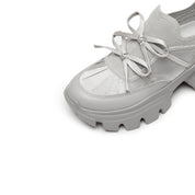 Grey Bows Satin Chunky Sneakers