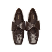 Espresso Waxy Bow Ballerina Flats