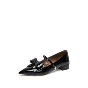 Black Bow Patent Pointed Mary Jane Flats