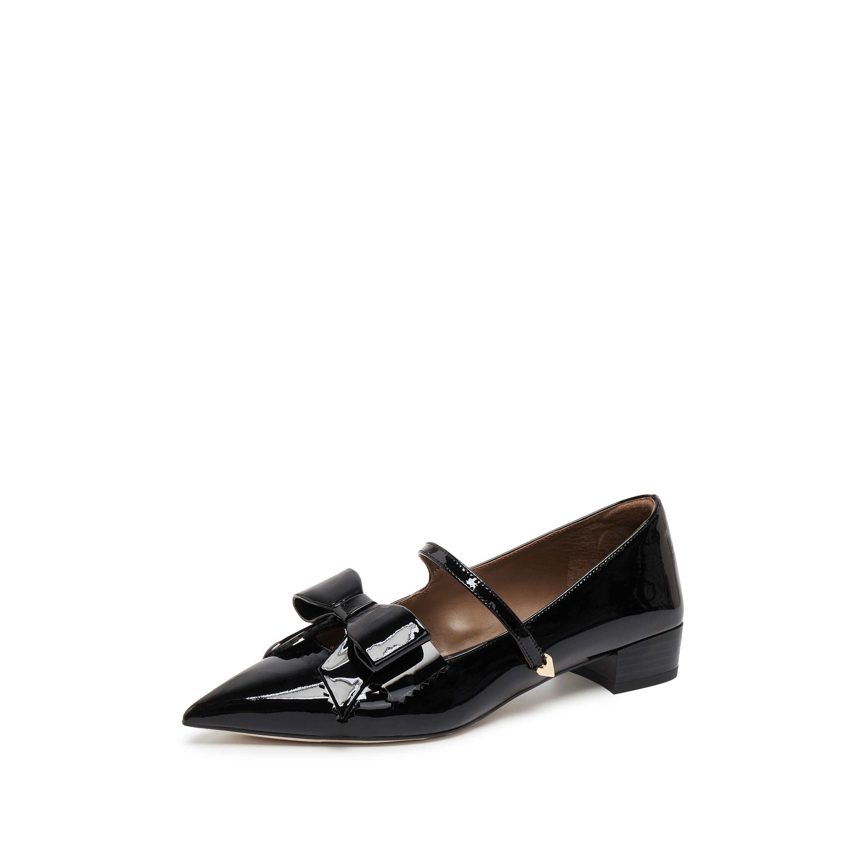 Black Bow Patent Pointed Mary Jane Flats