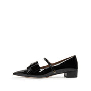 Black Bow Patent Pointed Mary Jane Flats