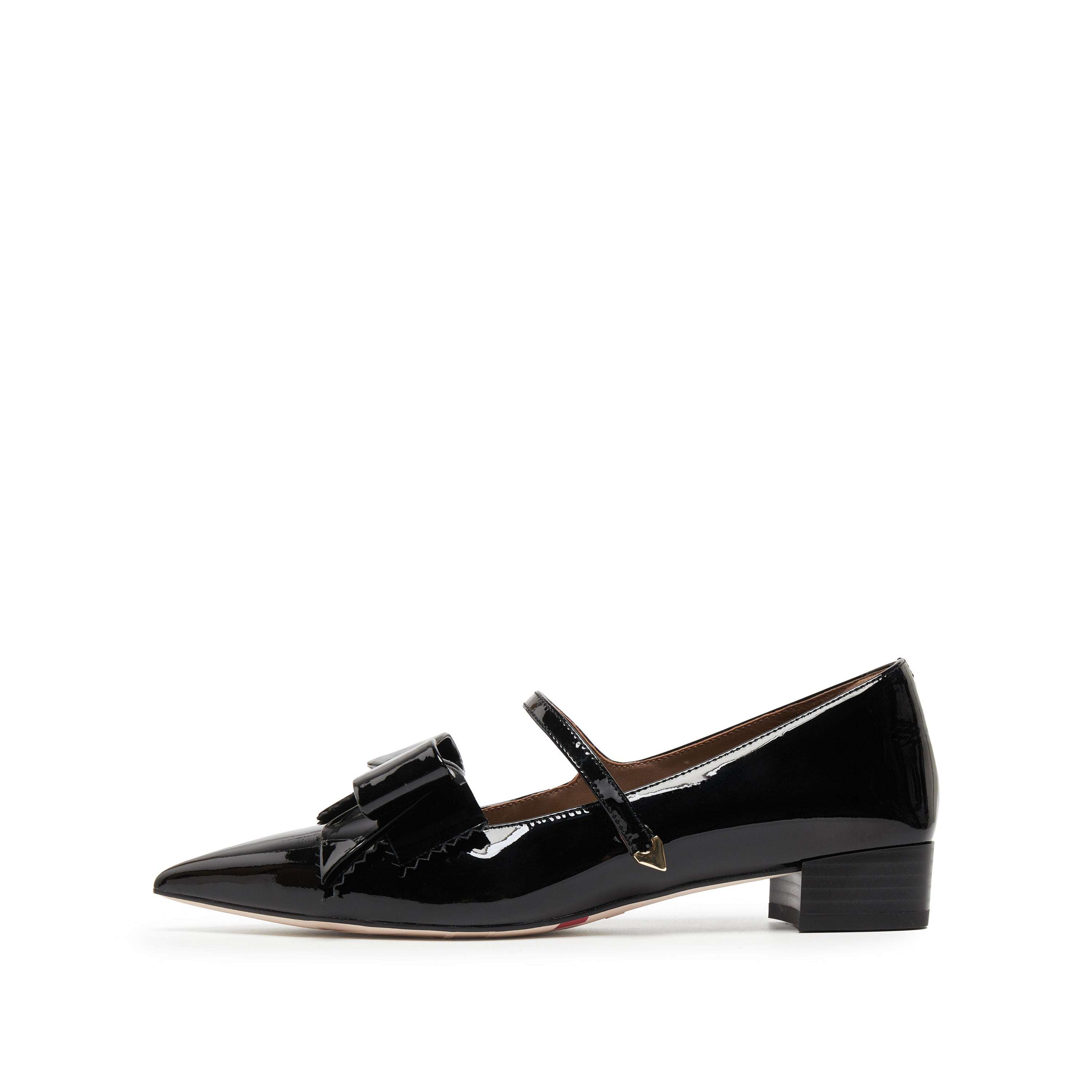 Black Bow Patent Pointed Mary Jane Flats
