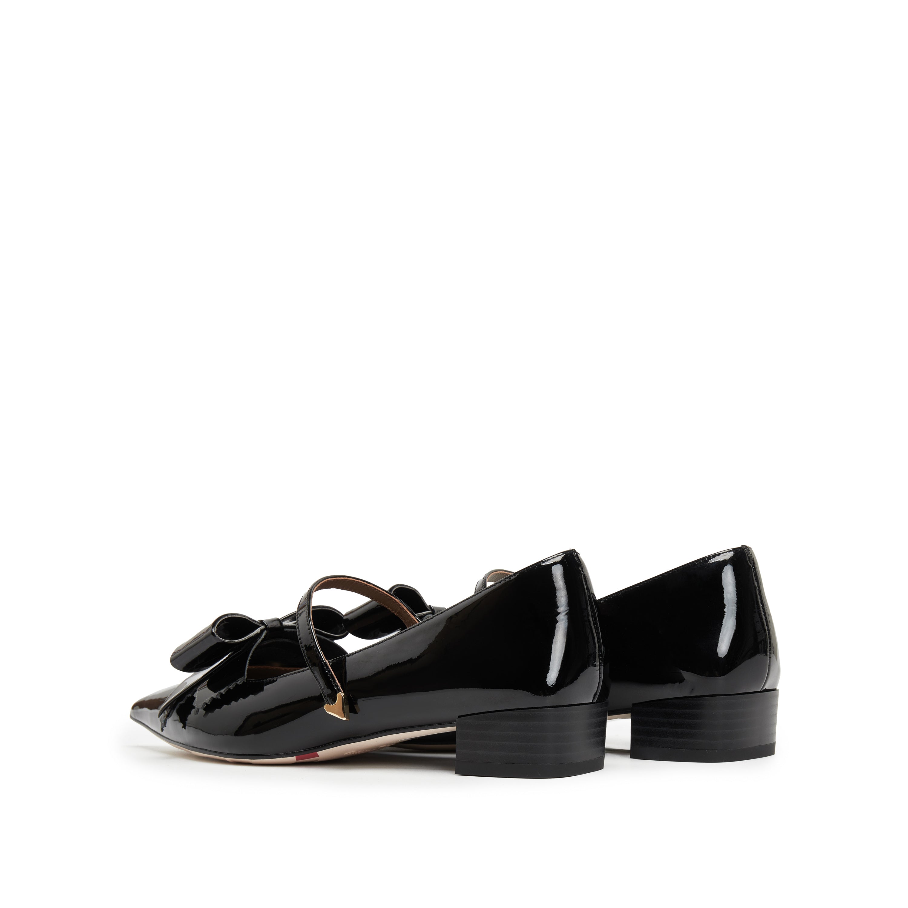 Black Bow Patent Pointed Mary Jane Flats