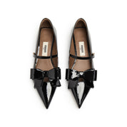 Black Bow Patent Pointed Mary Jane Flats