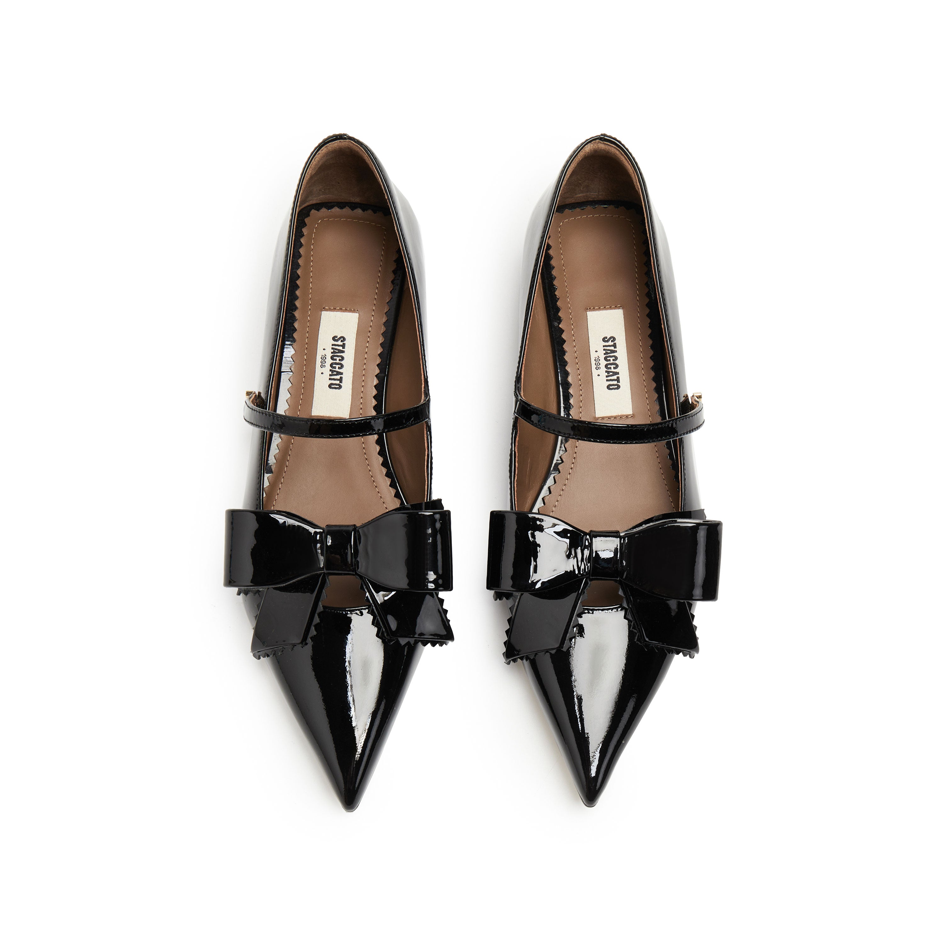 Black Bow Patent Pointed Mary Jane Flats