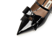 Black Bow Patent Pointed Mary Jane Flats