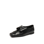 Black Waxy Bow Ballerina Flats