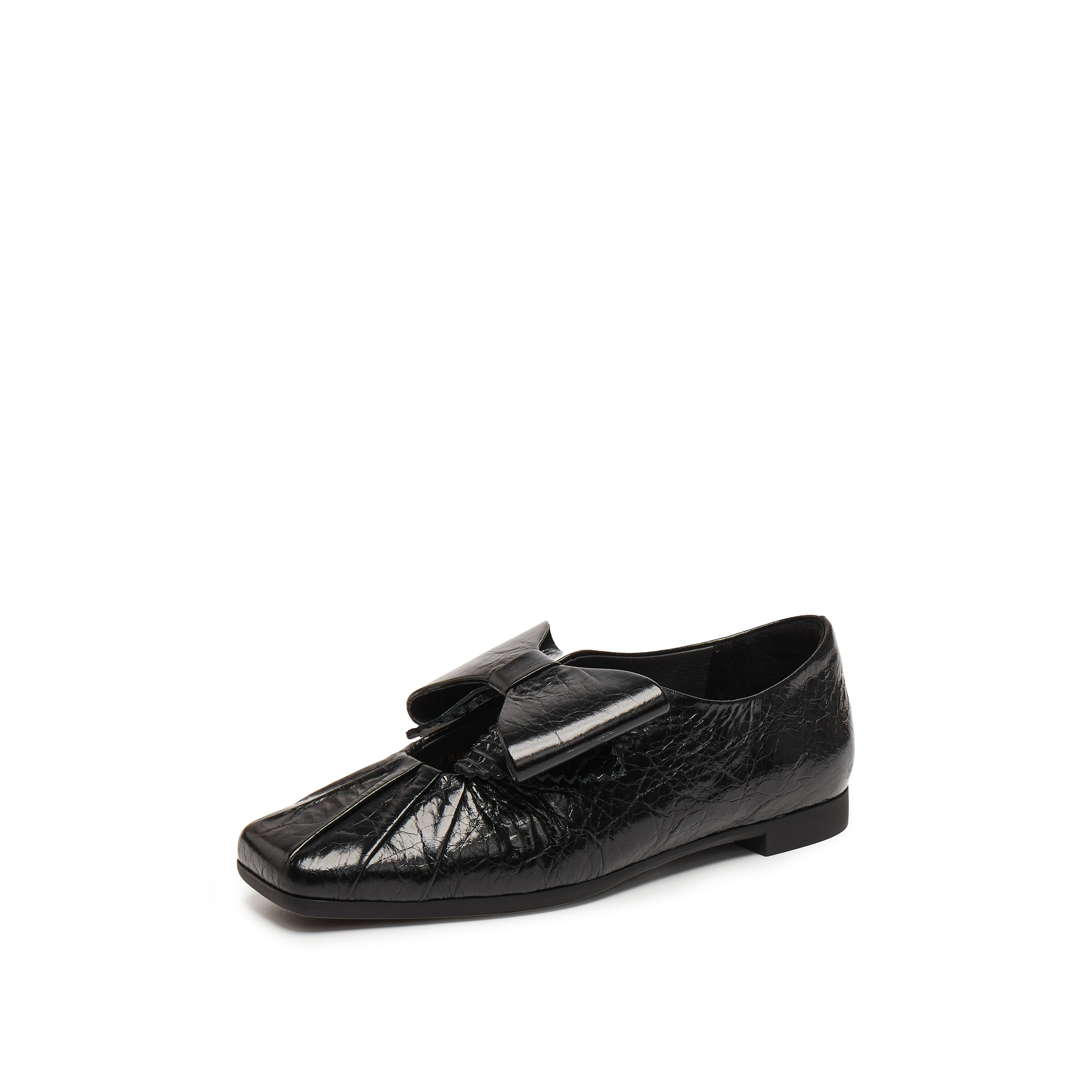 Black Waxy Bow Ballerina Flats