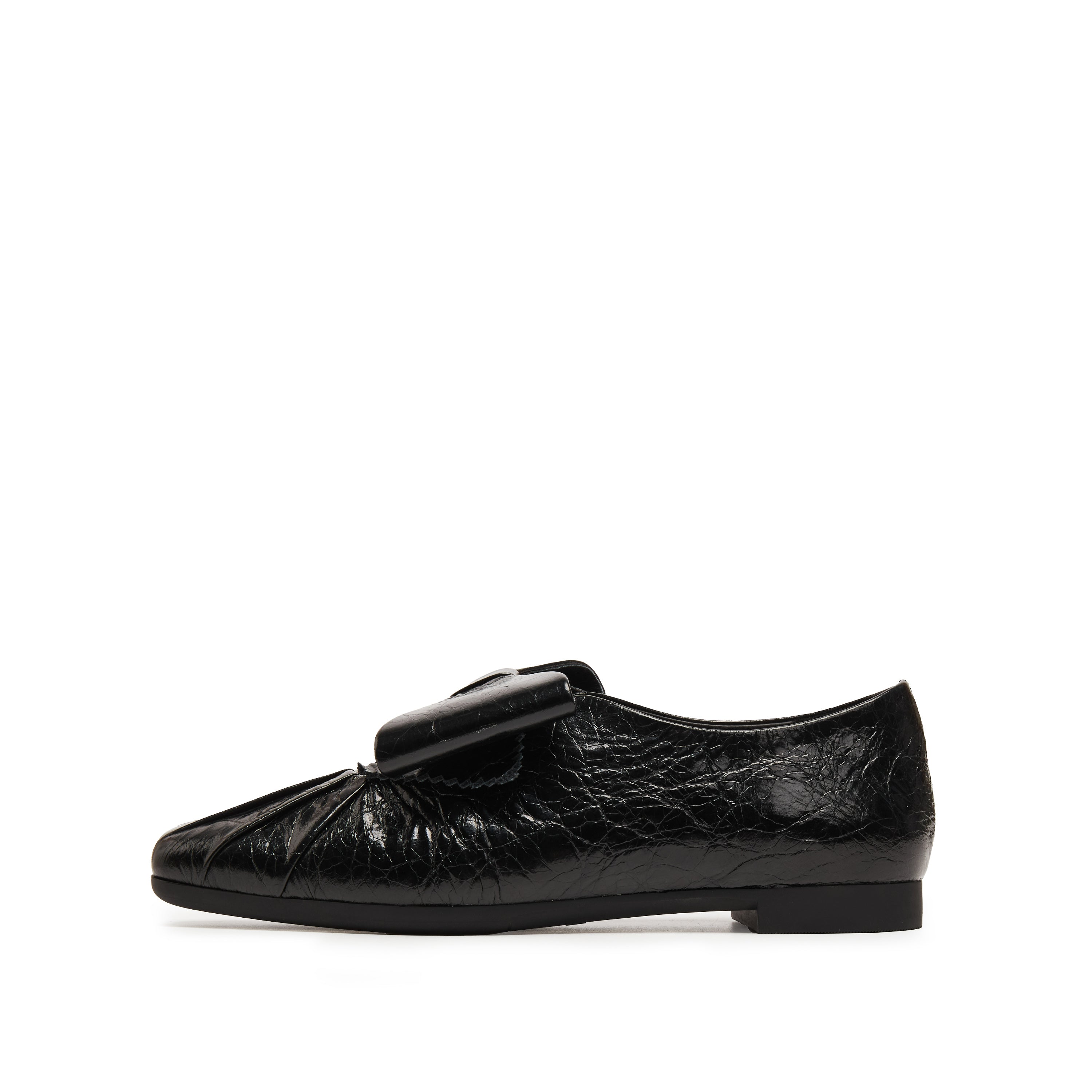 Black Waxy Bow Ballerina Flats