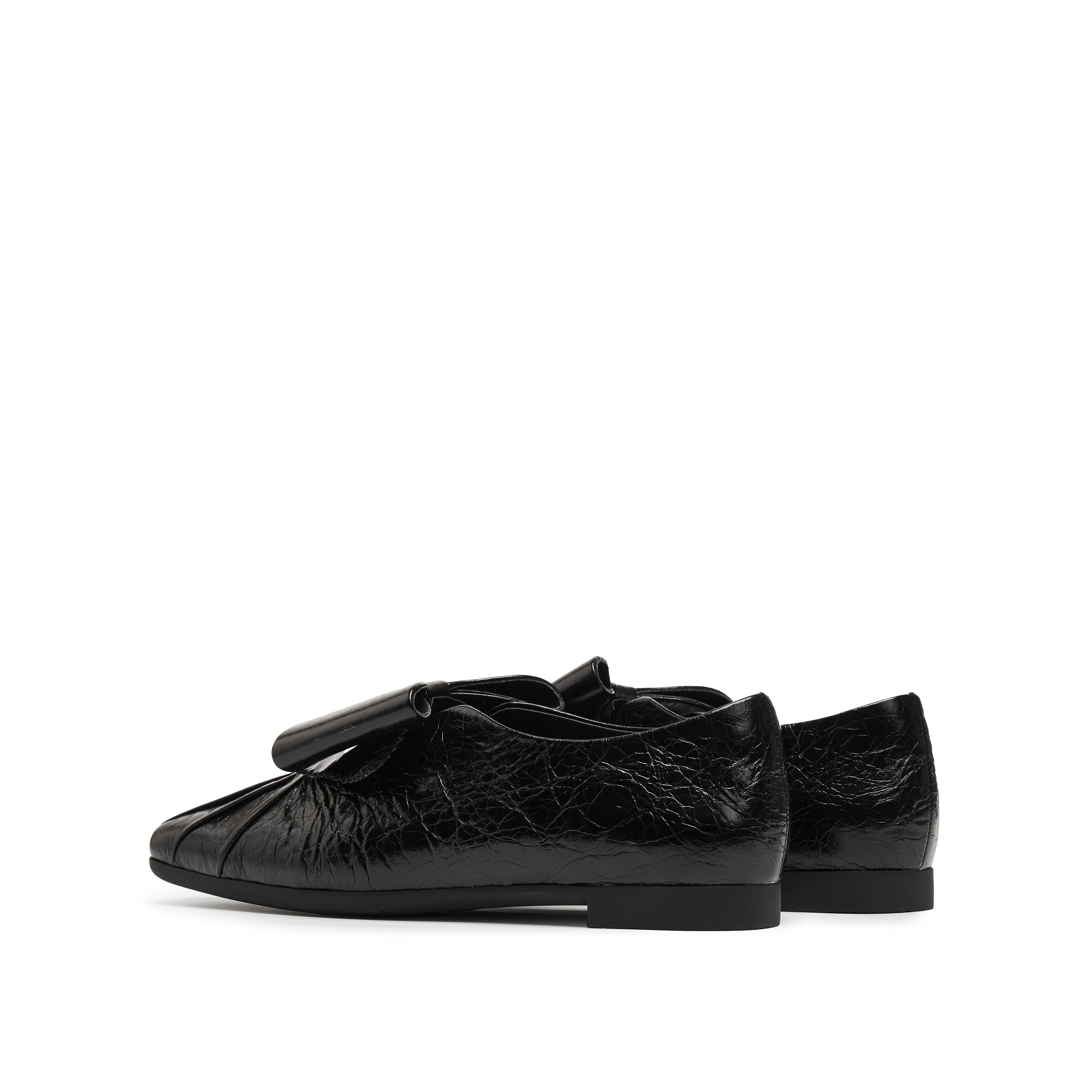 Black Waxy Bow Ballerina Flats