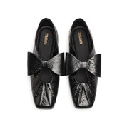 Black Waxy Bow Ballerina Flats
