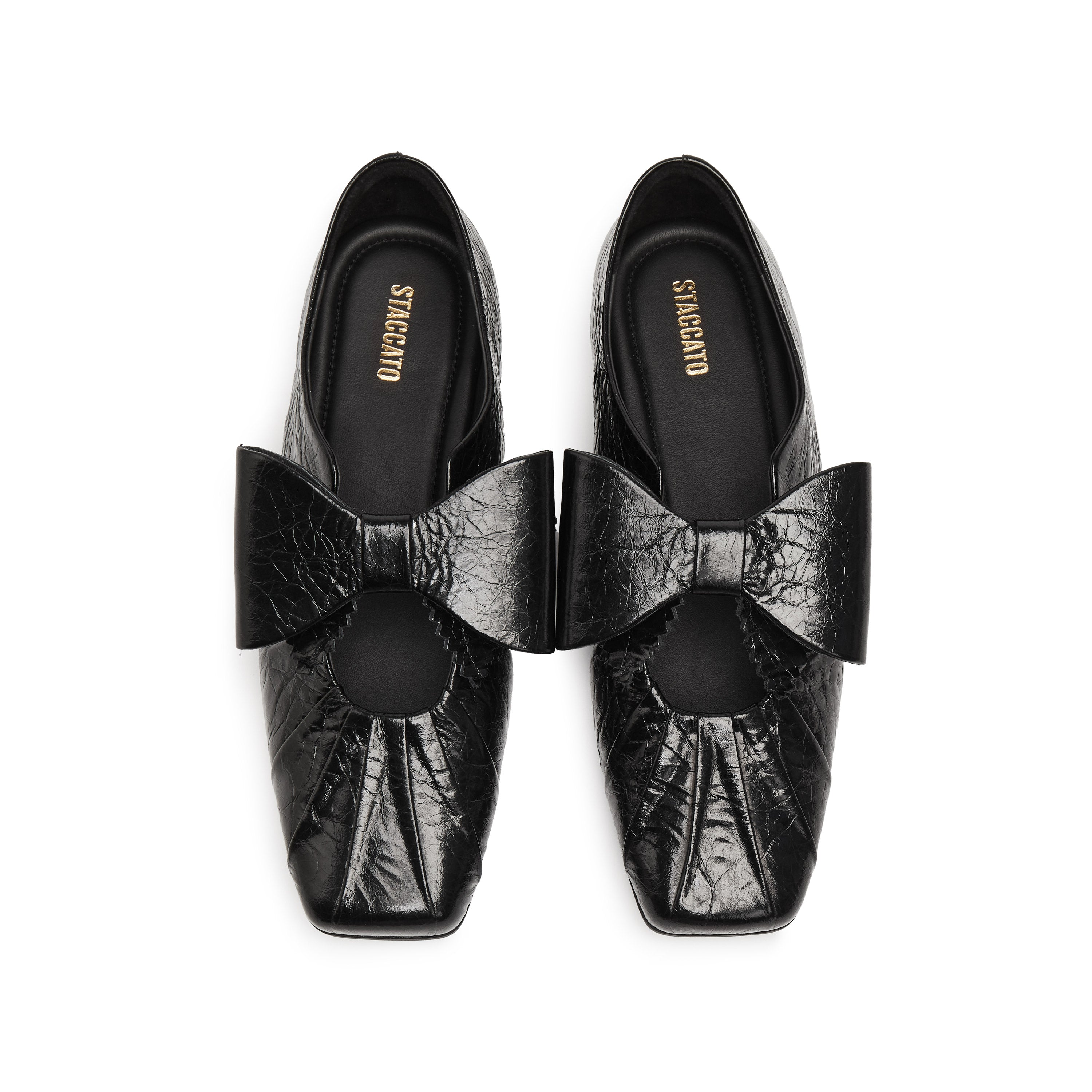 Black Waxy Bow Ballerina Flats