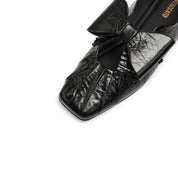 Black Waxy Bow Ballerina Flats