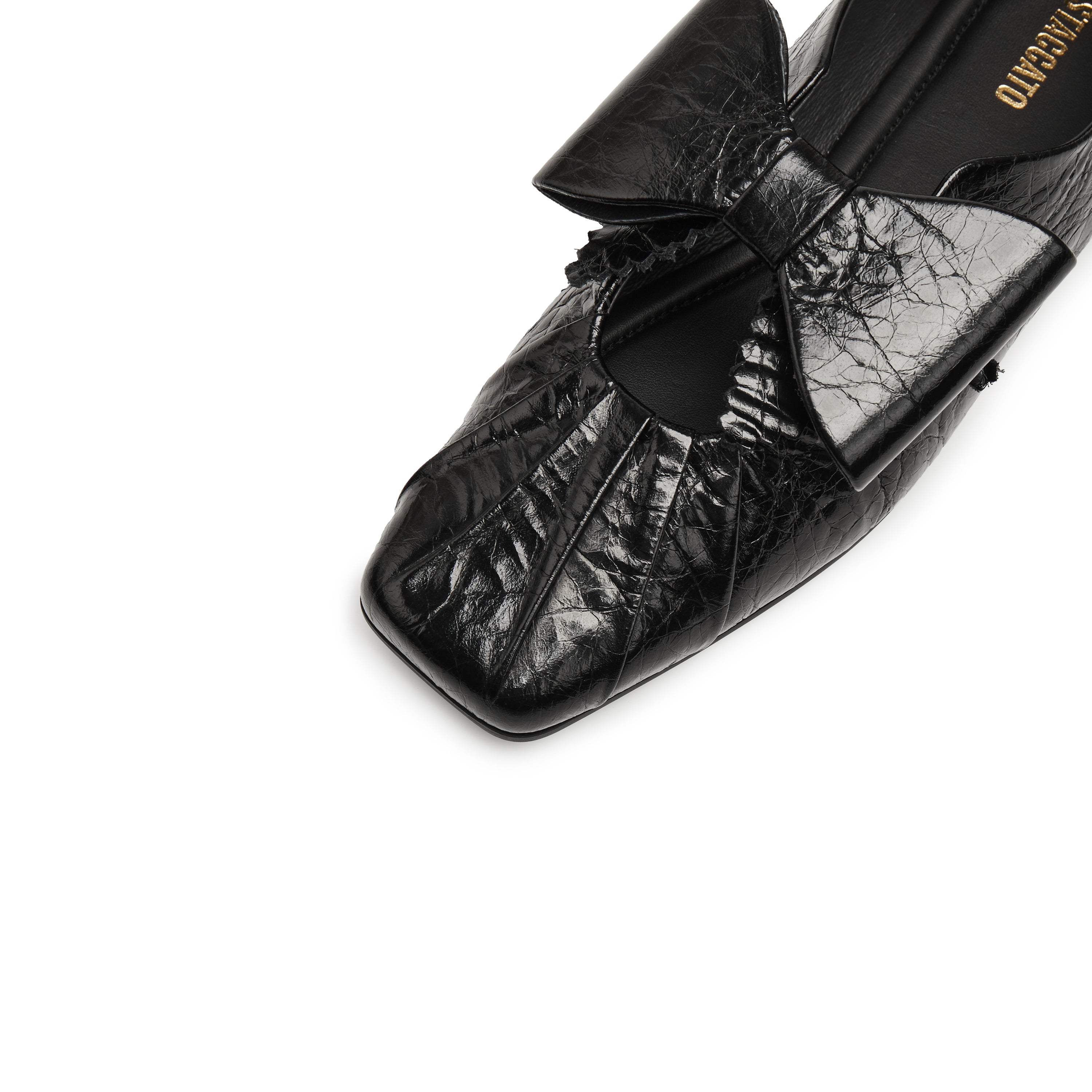 Black Waxy Bow Ballerina Flats