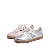 Slivery Lace-Up Detachable Tongue Sneakers