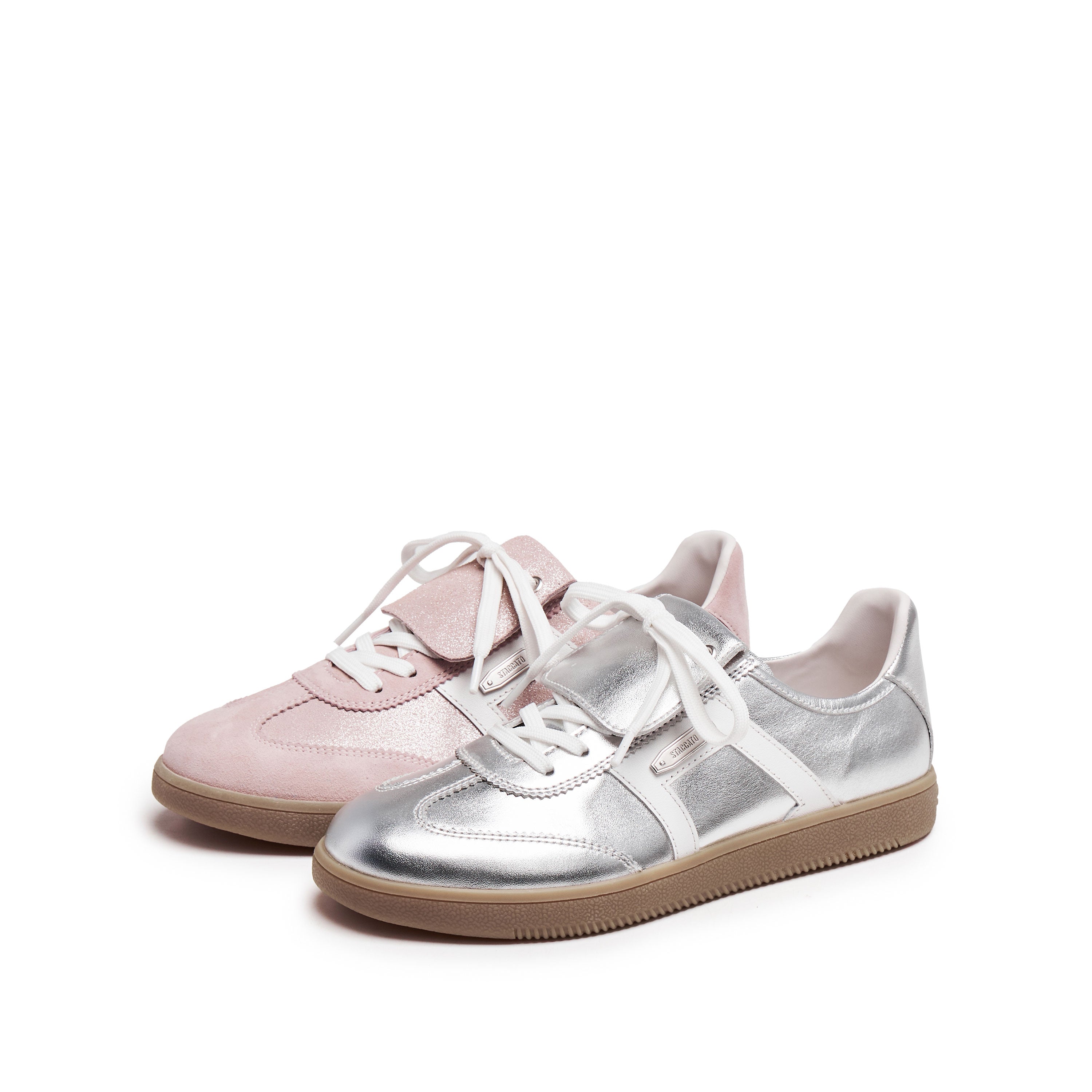 Slivery Lace-Up Detachable Tongue Sneakers