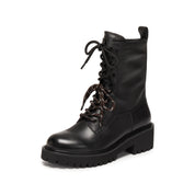 Black Double Lace Leather Military Boots