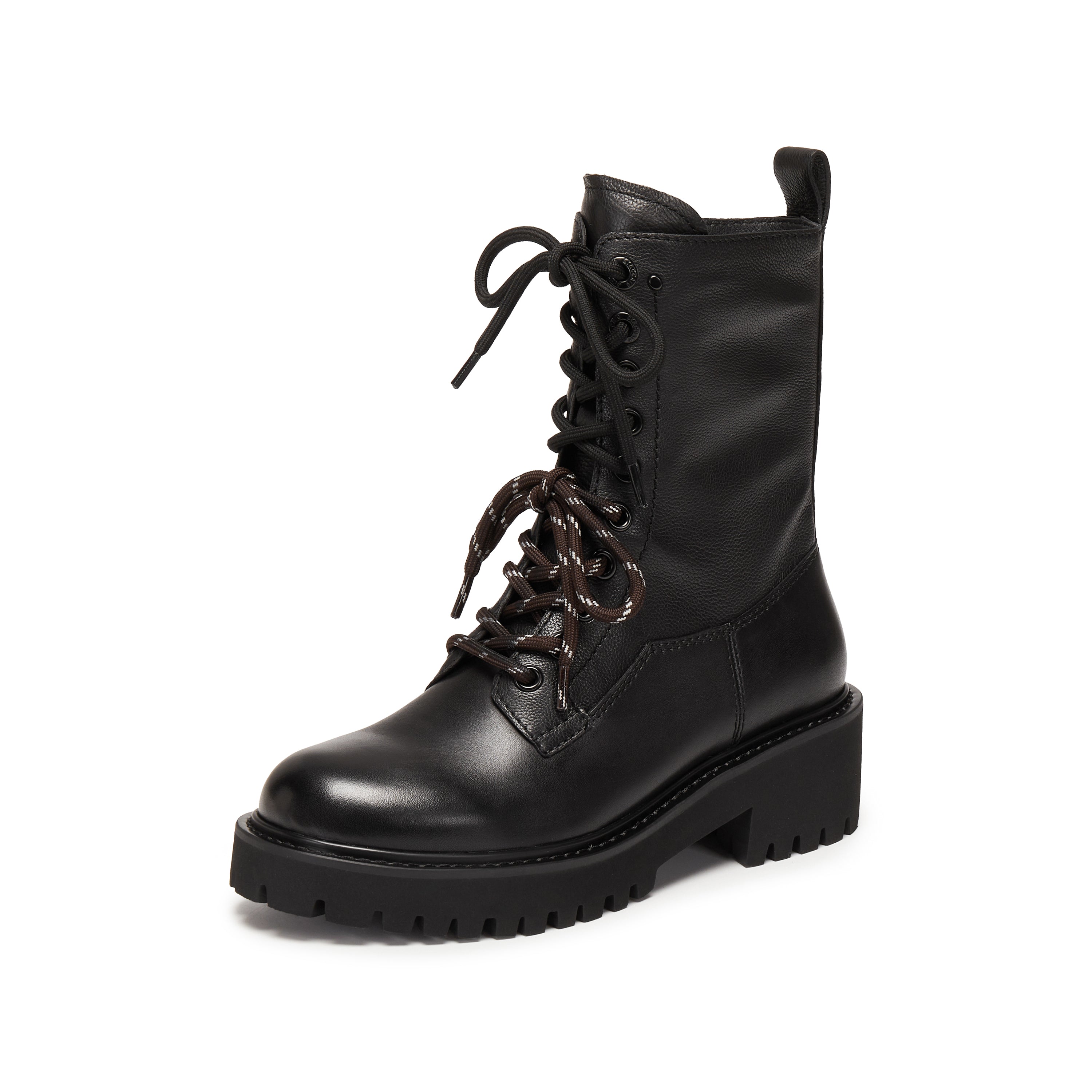 Black Double Lace Leather Military Boots