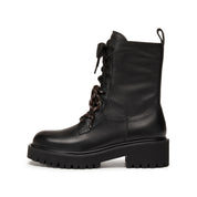 Black Double Lace Leather Military Boots