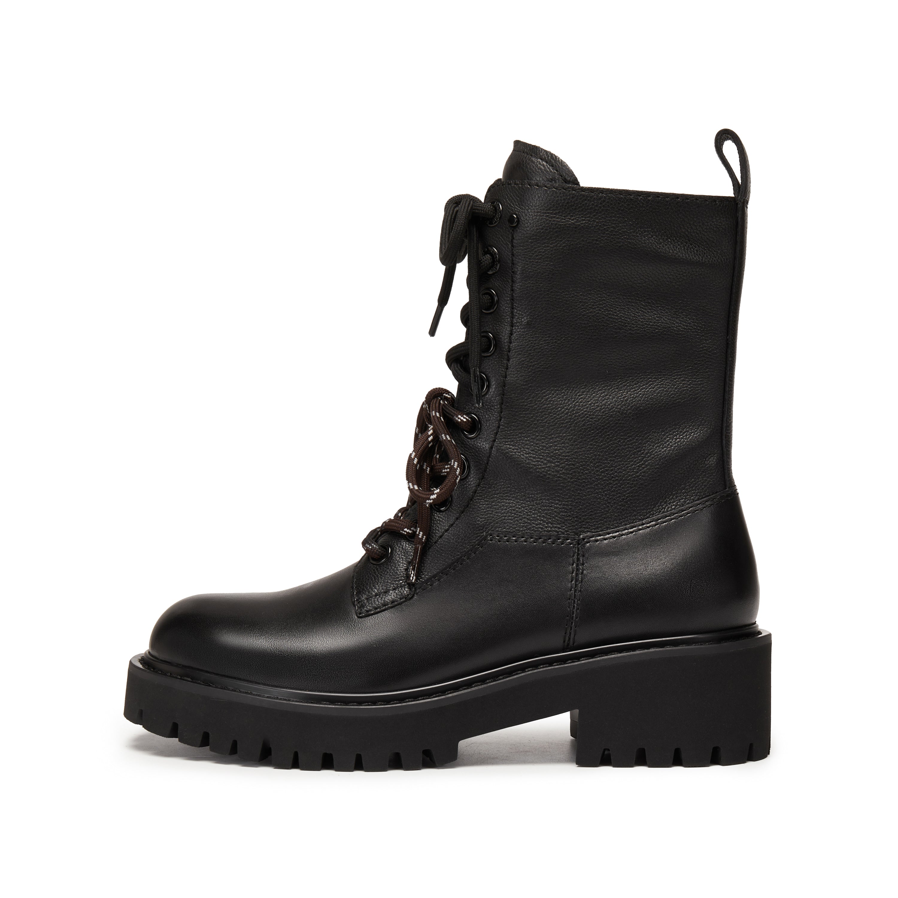 Black Double Lace Leather Military Boots
