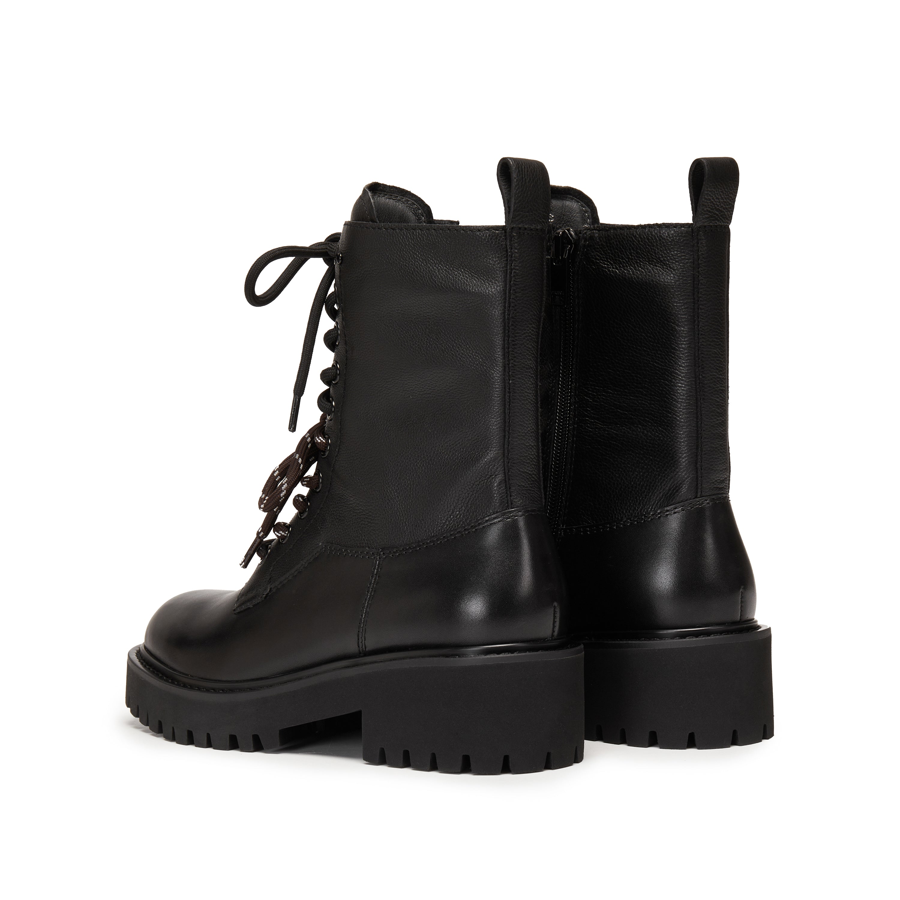 Black Double Lace Leather Military Boots