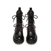 Black Double Lace Leather Military Boots