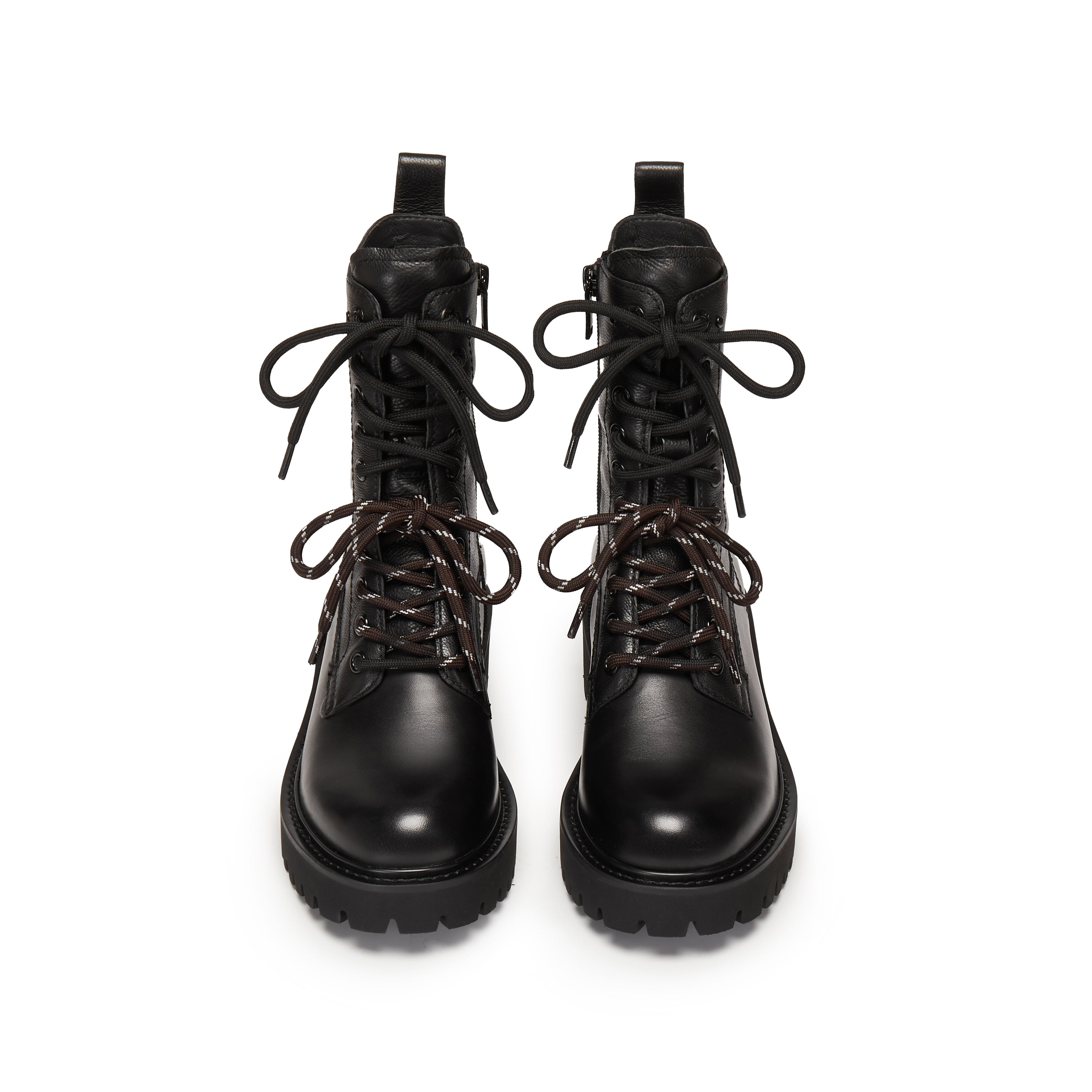 Black Double Lace Leather Military Boots