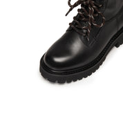 Black Double Lace Leather Military Boots