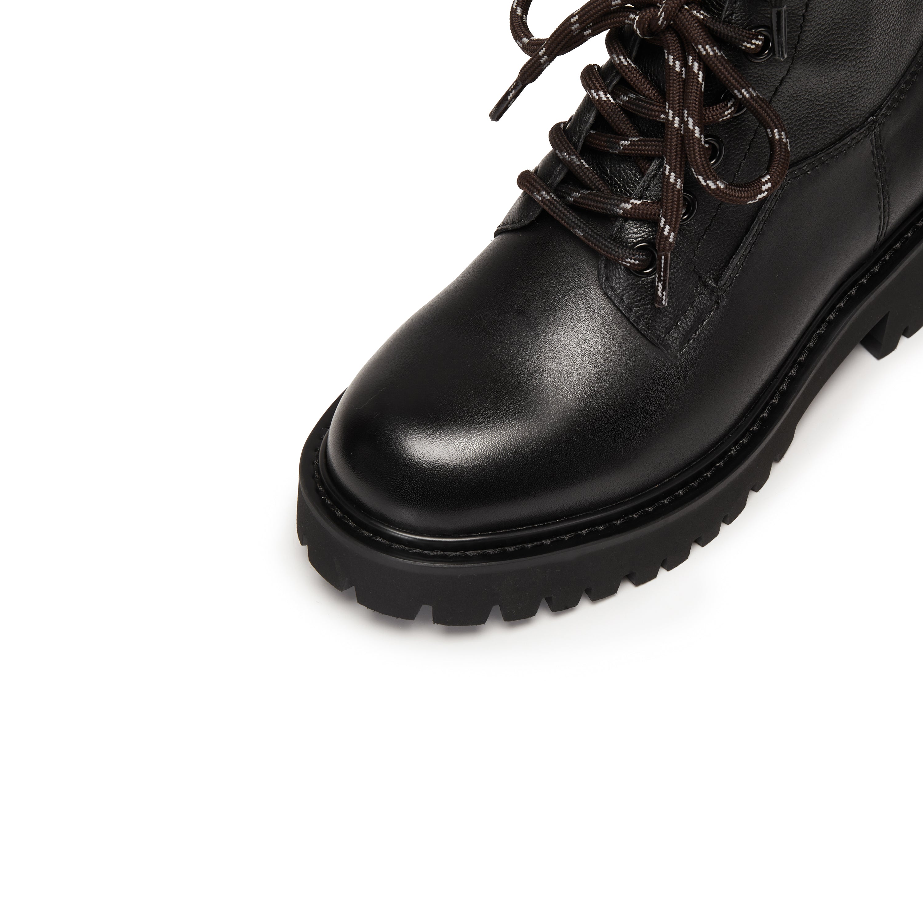 Black Double Lace Leather Military Boots