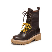 Brown Double Lace Leather Military Boots