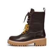 Brown Double Lace Leather Military Boots