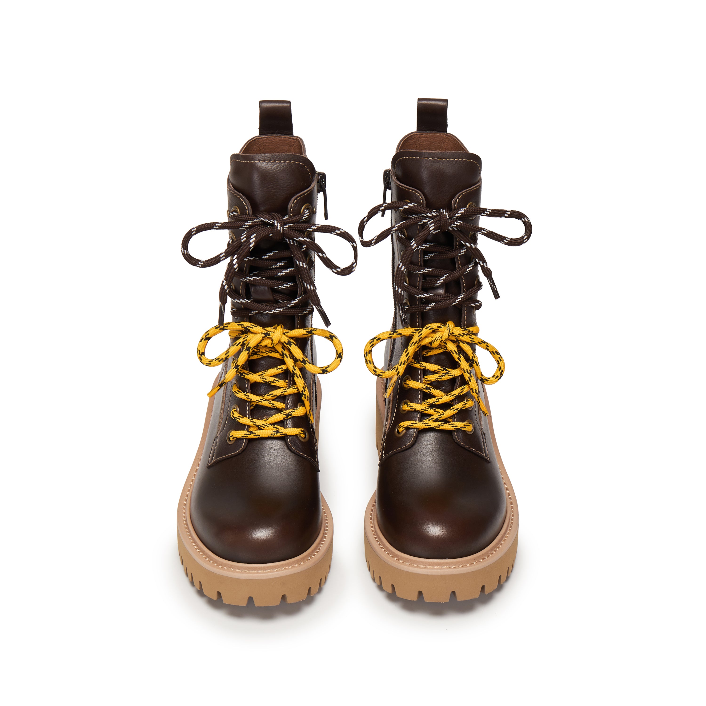 Brown Double Lace Leather Military Boots