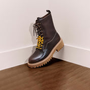 Brown Double Lace Leather Military Boots