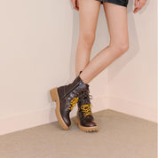 Brown Double Lace Leather Military Boots