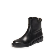 Black Waxy Ankle Buckle Strap Short Boots