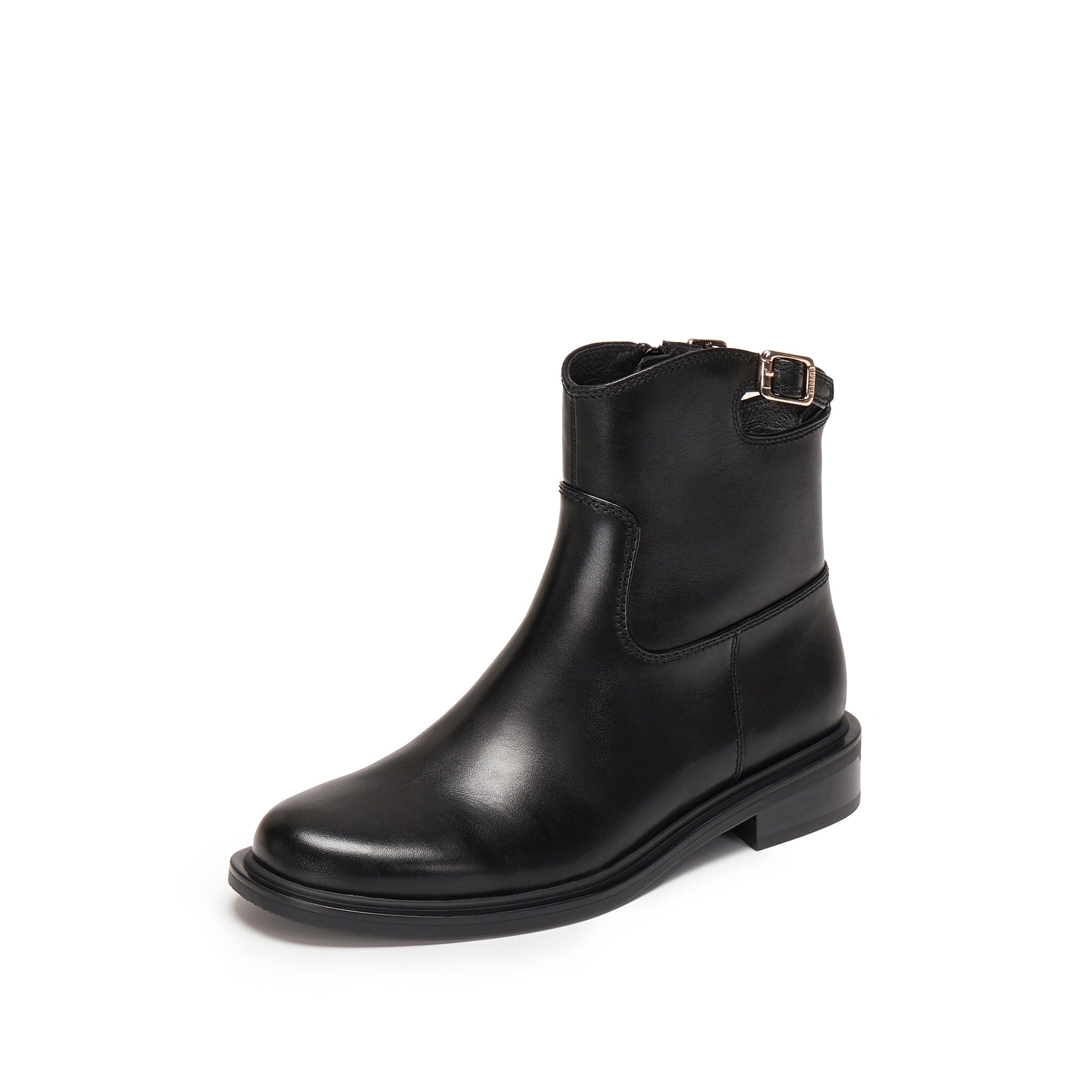 Black Waxy Ankle Buckle Strap Short Boots
